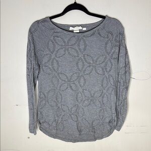 H&M Polyester Blend Gray Cutout Floral Patterned Long Sleeve Top Size Medium